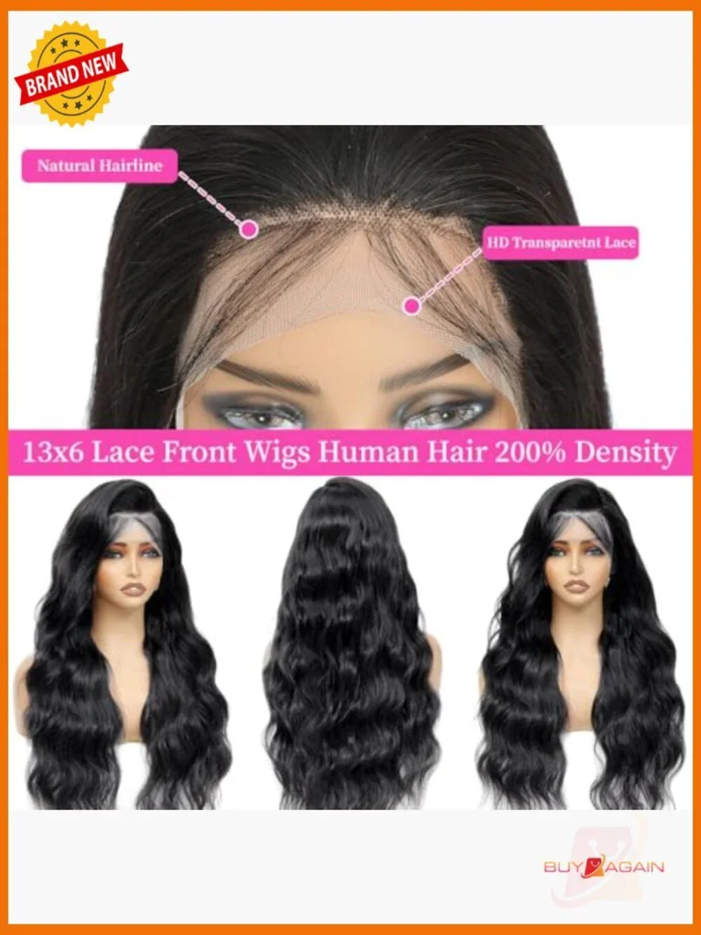 13x6 Lace Front Wig Human Hair Body Wave 34 Inch Long Pre Plucked